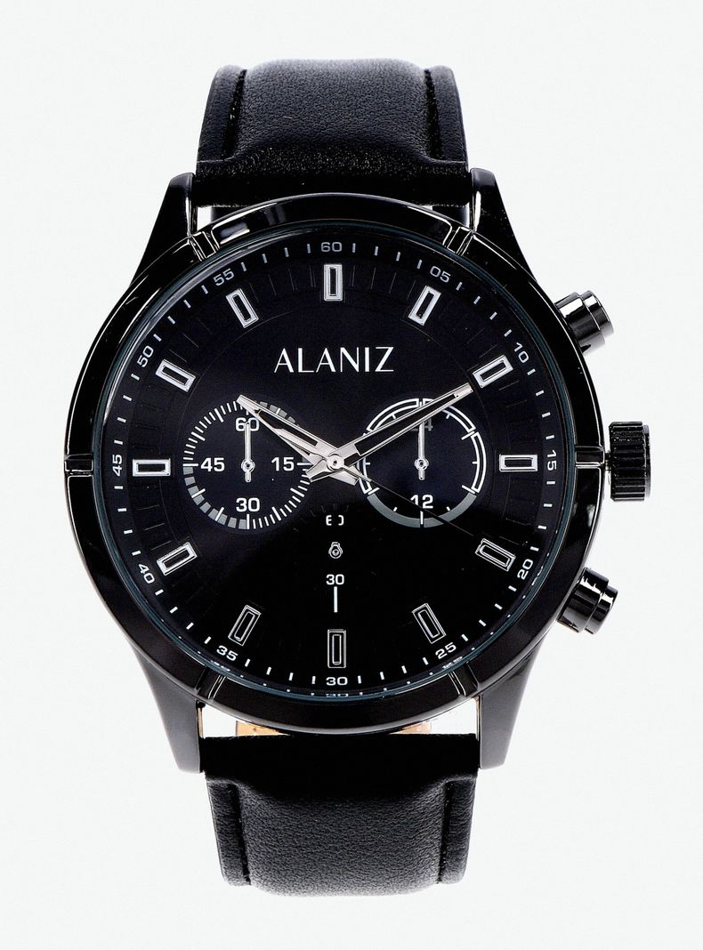 Pack Reloj Análogo Negro de Hombre +Billetera Alaniz | Paris.cl