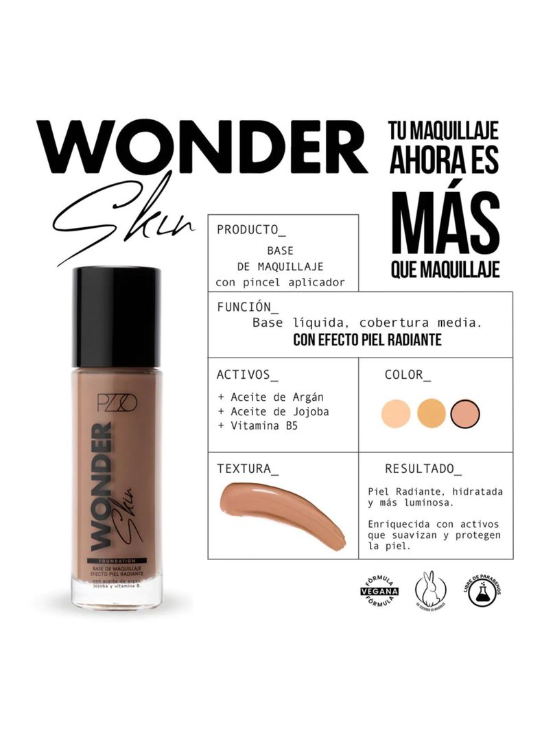 Base de Maquillaje Wonder Skin Dark Beige 0335 ml PZZO-2