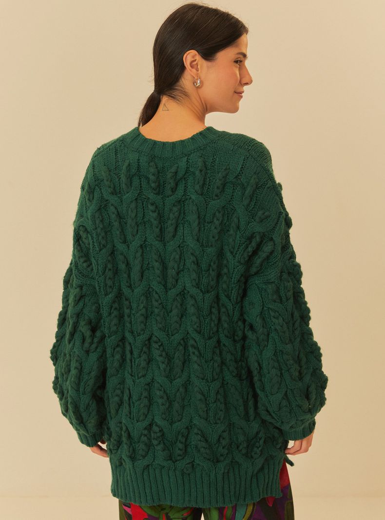 Chaleco Trenzado con Botones con Cuello V-1