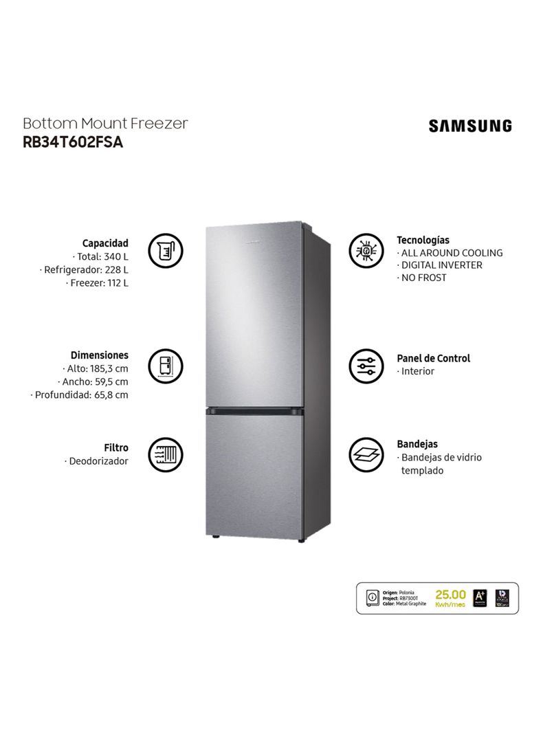 Refrigerador Bottom Mount de 340 Litros con All Around Cooling-8