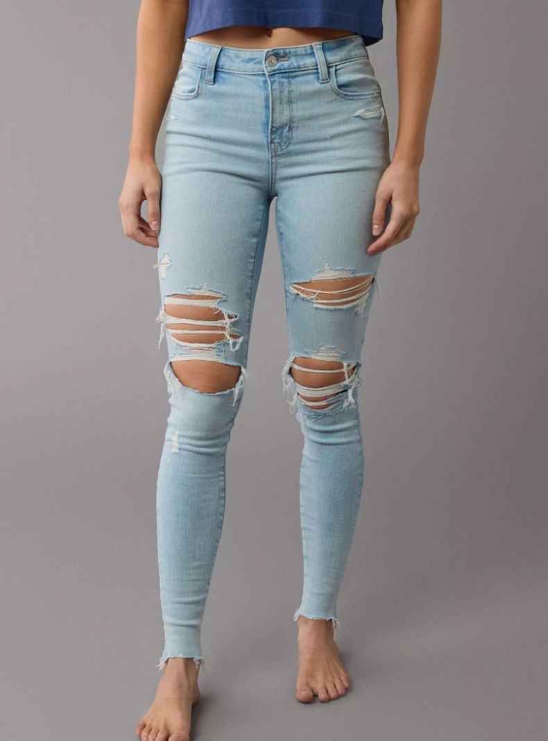 Jeans Ae Level Jegging Tiro Alto Roturas-0