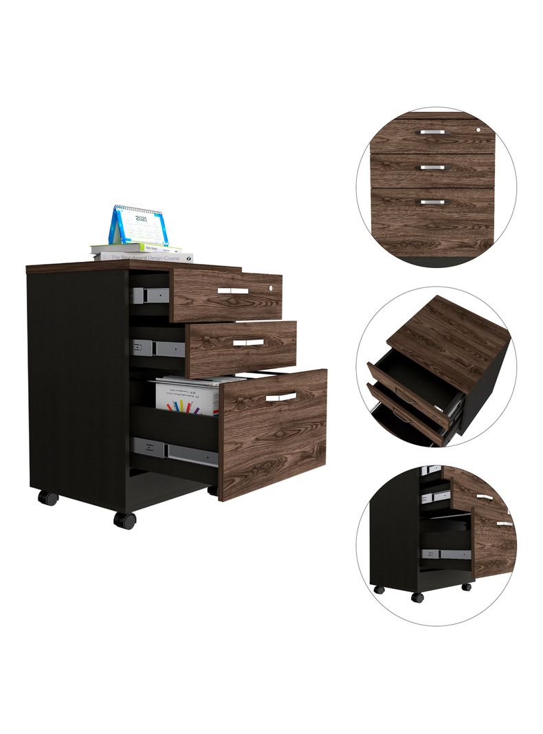 Archivador 3 Cajones Bajo Home Office Negro Soft-Coñac-4