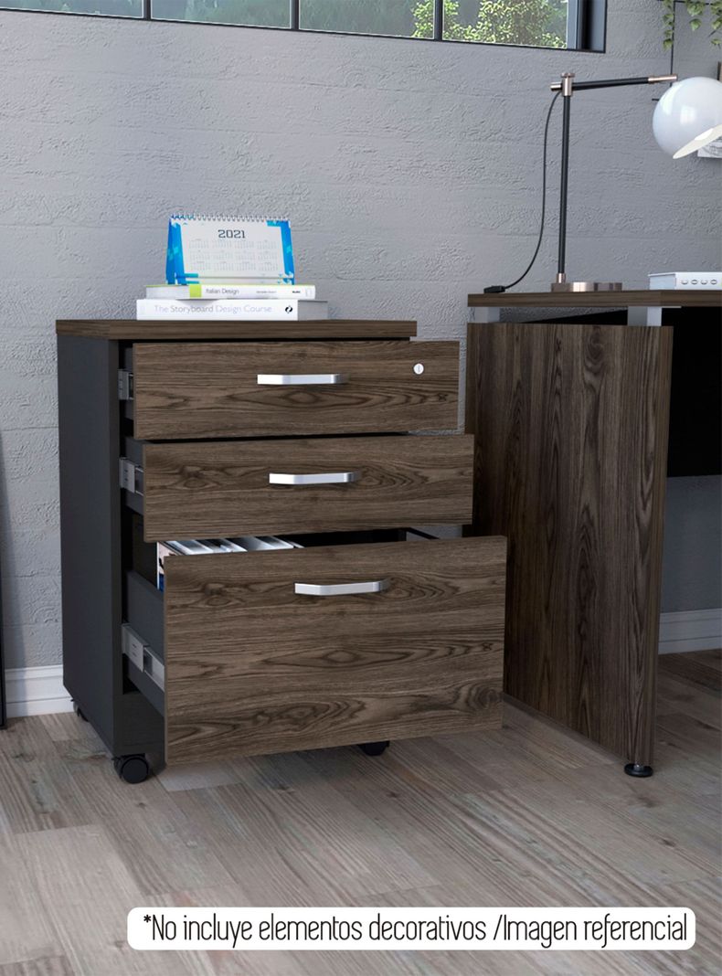 Archivador 3 Cajones Bajo Home Office Negro Soft-Coñac-5