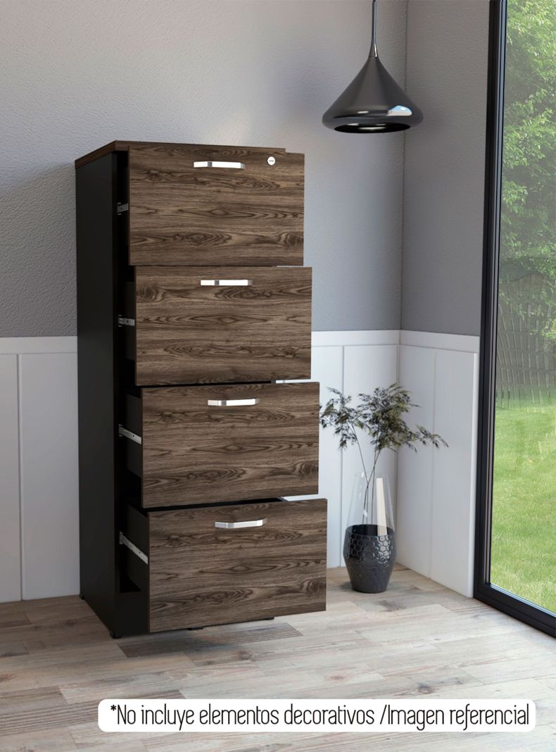 Archivador 4 Cajones Alto Home Office Negro Soft-Coñac-5