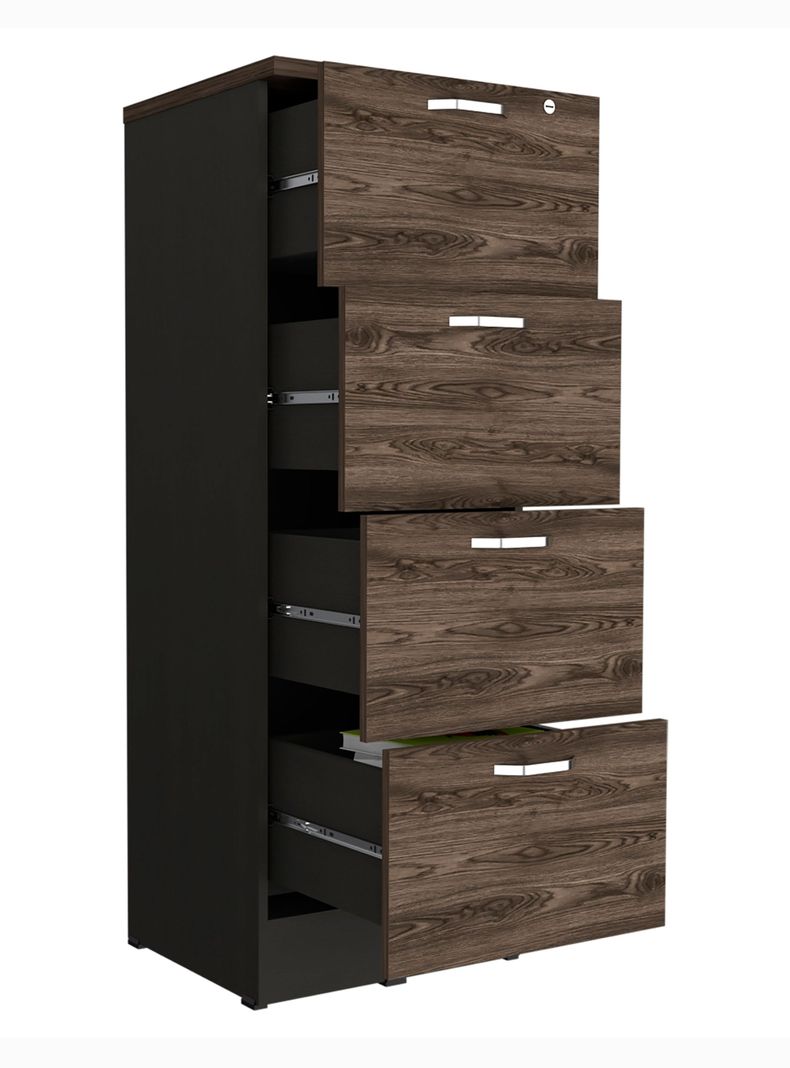 Archivador 4 Cajones Alto Home Office Negro Soft-Coñac-4