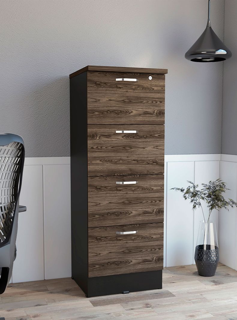 Archivador 4 Cajones Alto Home Office Negro Soft-Coñac-0