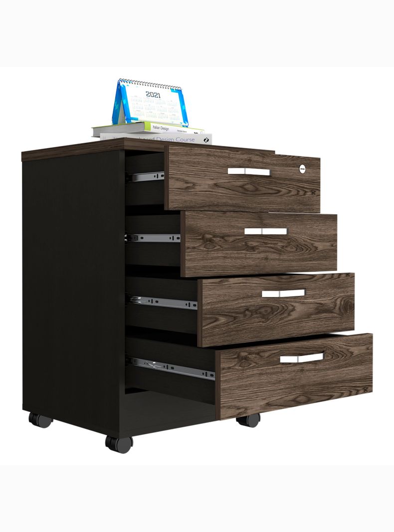 Archivador 4 Cajones Bajo Home Office Negro Soft-Coñac-4