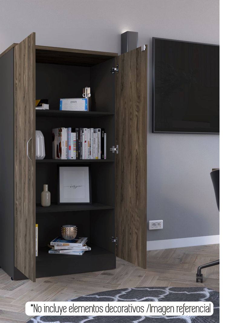 Biblioteca 2 Puertas Home Office Negro Soft-Coñac-3