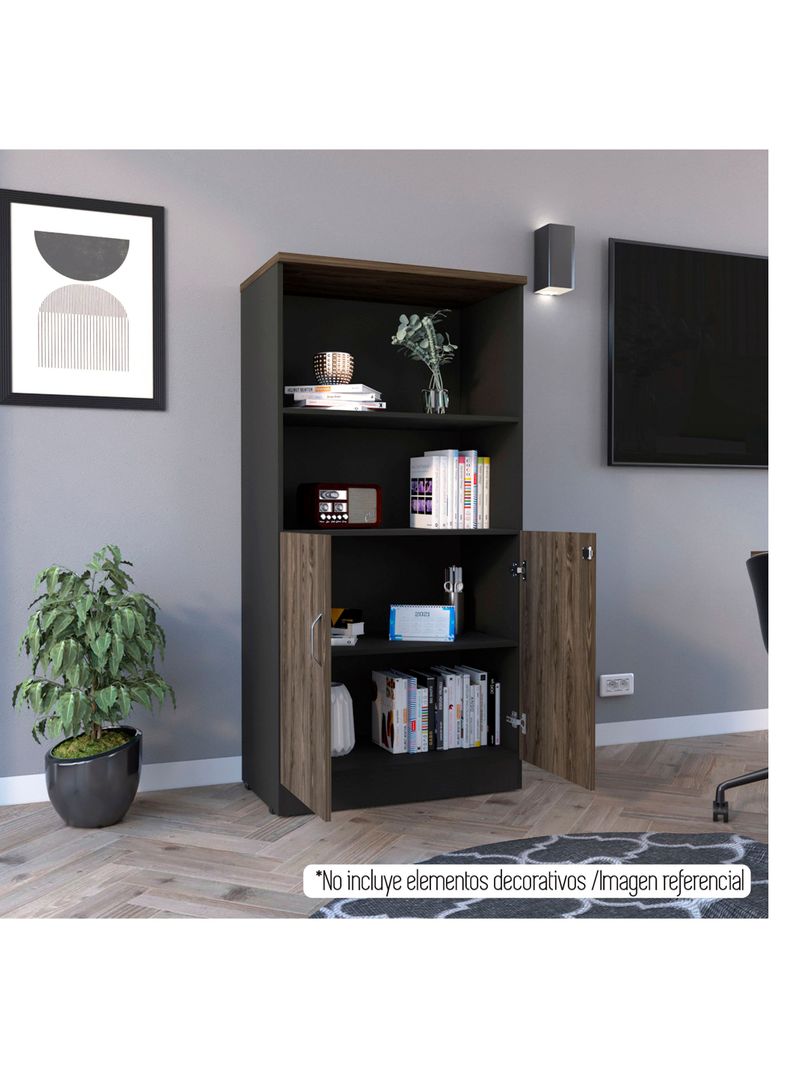 Biblioteca 2P + 2R Home Office Negro Soft Coñac-4