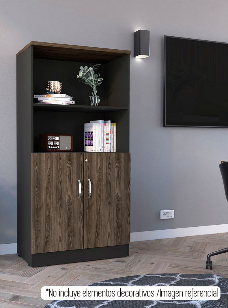 Biblioteca 2P + 2R Home Office Negro Soft Coñac-3