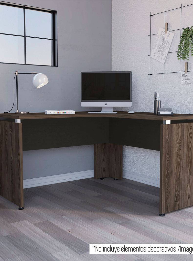 Escritorio L-140 Home Office Negro Soft-Coñac-0