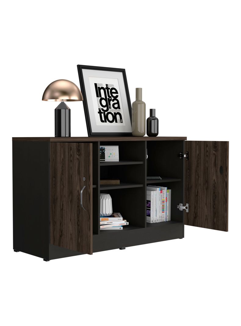 Gabinete 2 Puertas Home Office Negro Soft-Coñac-4