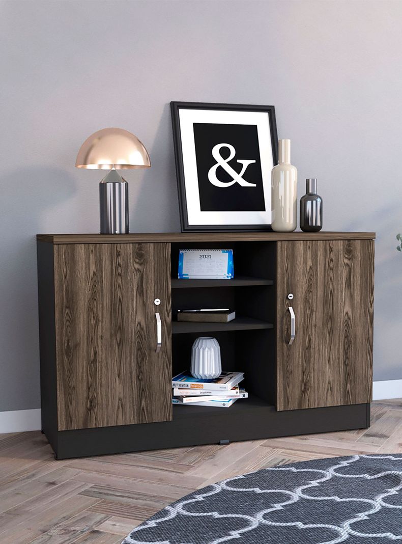 Gabinete 2 Puertas Home Office Negro Soft-Coñac-0