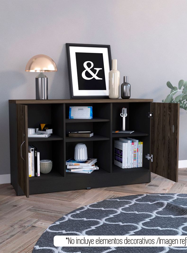 Gabinete 2 Puertas Home Office Negro Soft-Coñac-5