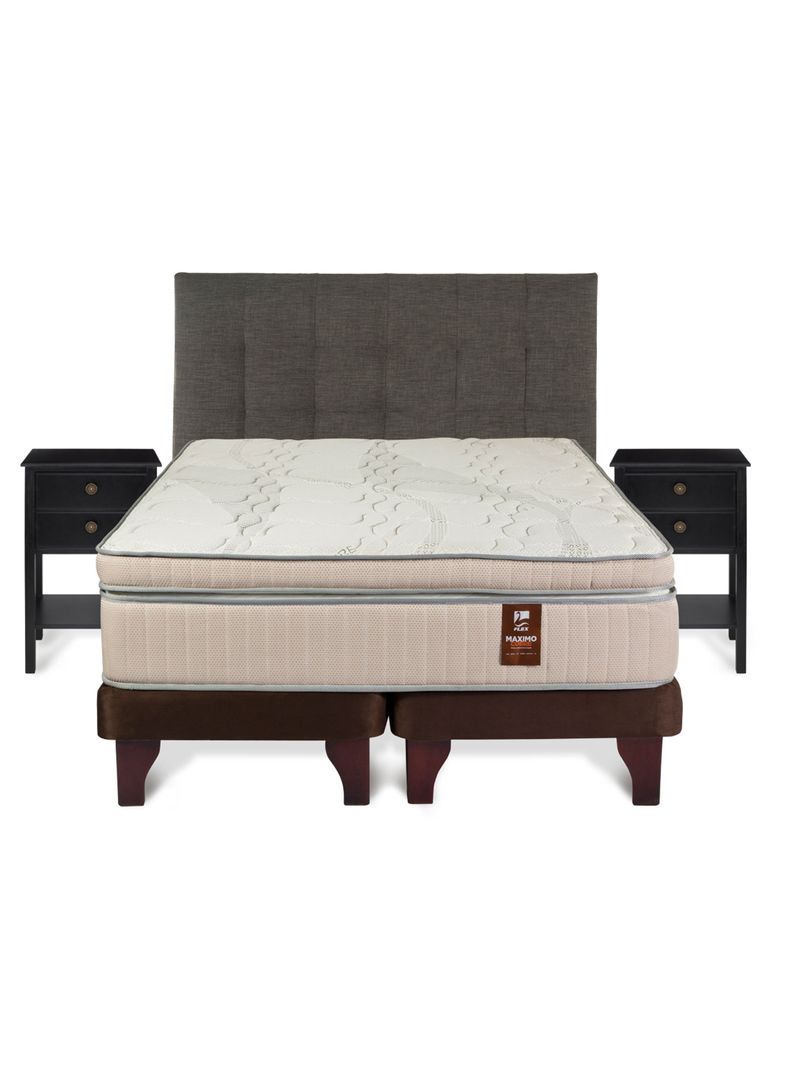 Cama Europea Máximo Cobre 2 Plazas Base Dividida + Respaldo Design Gráfito + Velador Rover-1