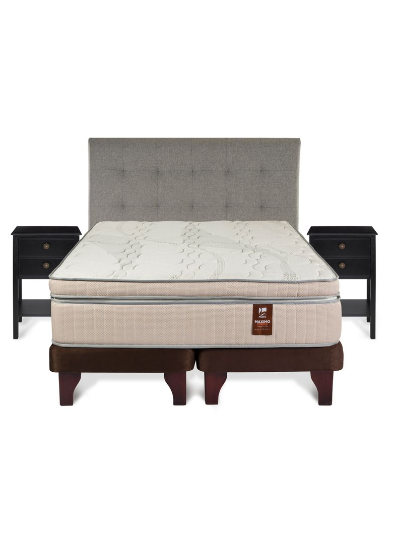 Cama Europea Máximo Cobre 2 Plazas Base Dividida + Respaldo Design Gris + Velador Rover-1