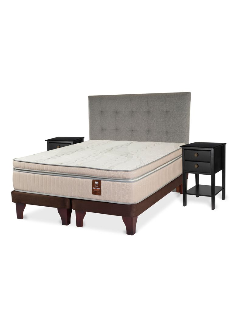 Cama Europea Máximo Cobre 2 Plazas Base Dividida + Respaldo Design Gris + Velador Rover-0