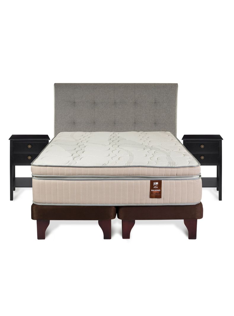 Cama Europea Máximo Cobre King + Respaldo Design Gris + Velador Rover-1