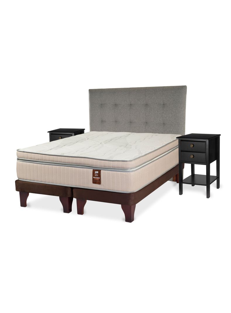 Cama Europea Máximo Cobre King + Respaldo Design Gris + Velador Rover-0
