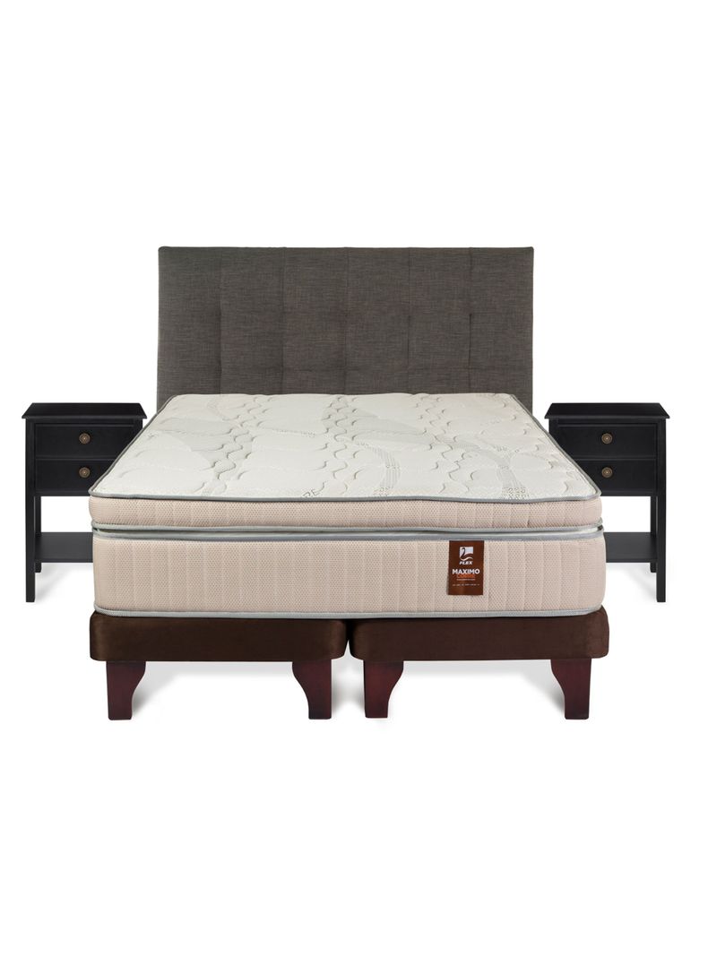 Cama Europea Máximo Cobre Súper King + Respaldo Design Gráfito + Velador Rover-1
