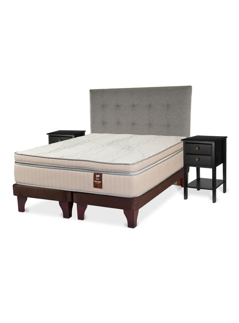 Cama Europea Máximo Cobre Súper King + Respaldo Design Gris + Velador Rover-0