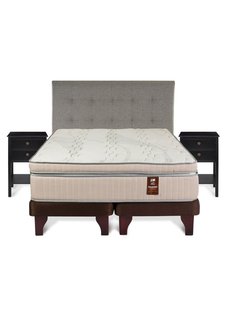 Cama Europea Máximo Cobre Súper King + Respaldo Design Gris + Velador Rover-1