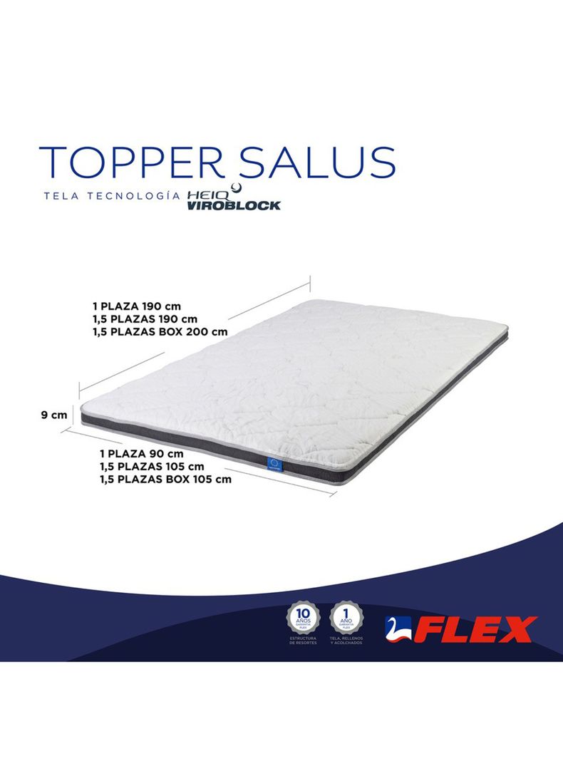 Topper Enrollado Salus 1.5 Plaza Box + Almohada Salus-1