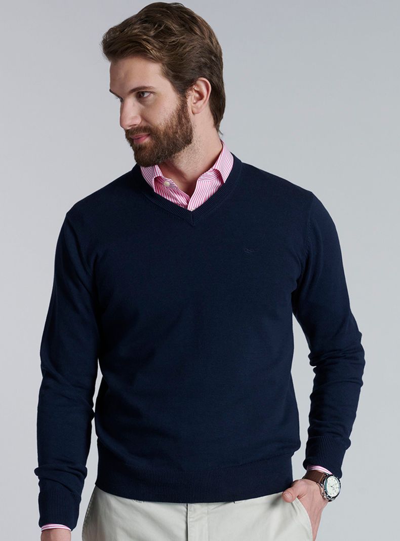 Sweater V Neck Sólido Regular Fit