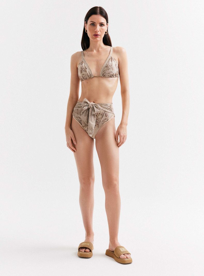 Traje de Baño Calzón Estampado Cintura Alta con Nudo-4