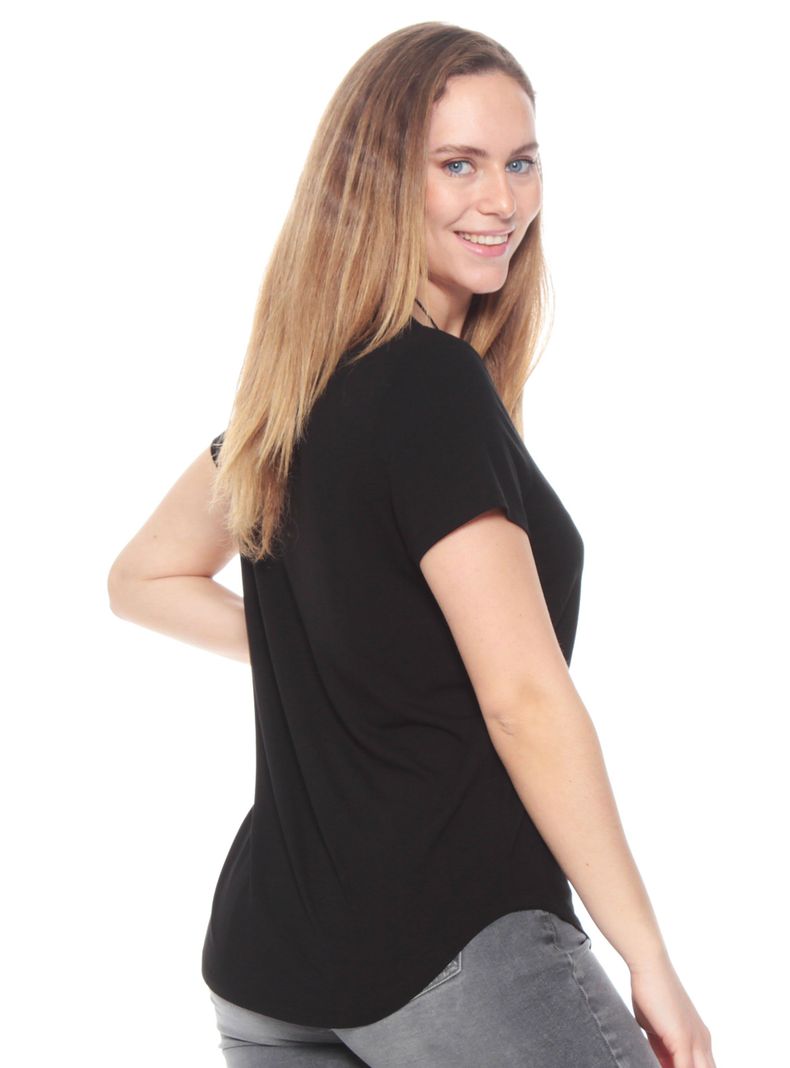 Polera Sólida Manga Corta con Cuello Redondo-1