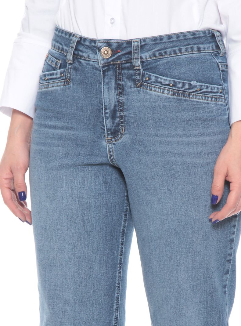 Jeans Recto Tiro Alto Pretina con Tachas en Bolsillos-2