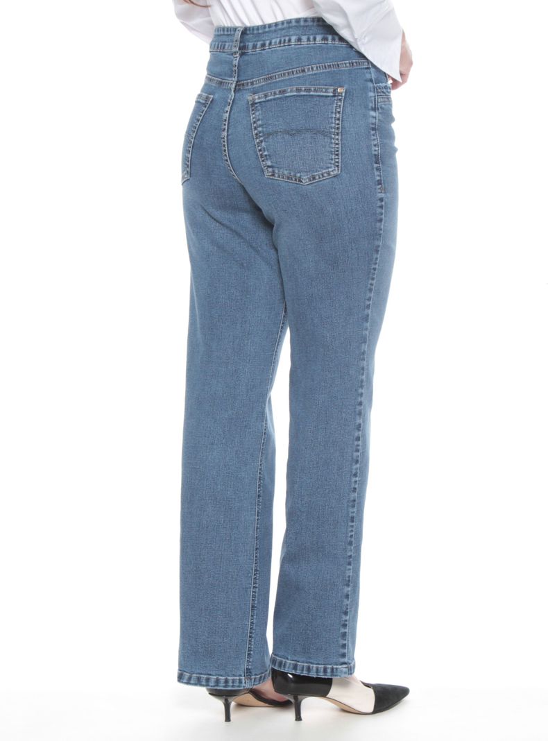 Jeans Recto Tiro Alto Pretina con Tachas en Bolsillos-1