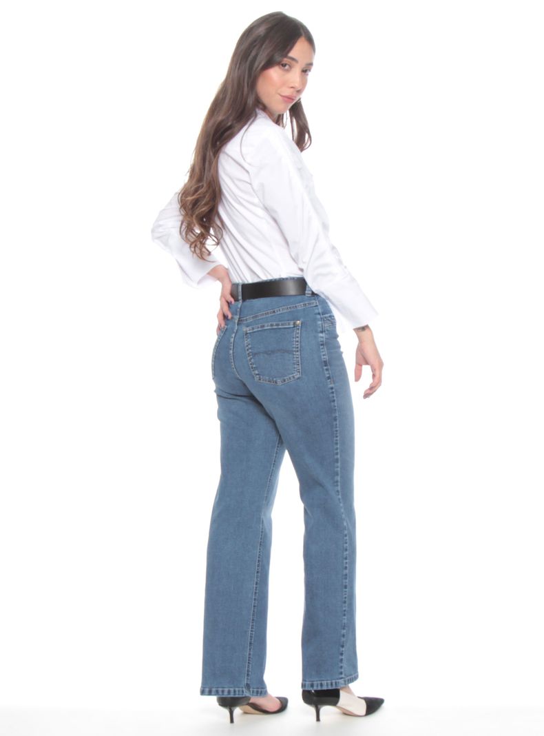 Jeans Recto Tiro Alto Pretina con Tachas en Bolsillos-4