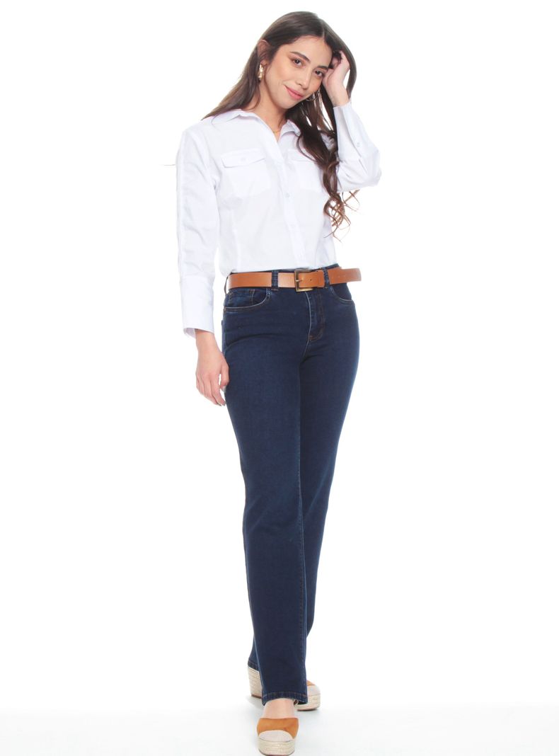 Jeans Recto Tiro Alto Push In Push Up Pretina Básica Botón-3