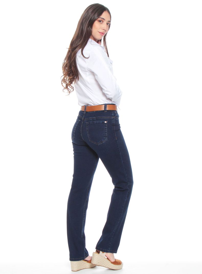 Jeans Recto Tiro Alto Push In Push Up Pretina Básica Botón-4