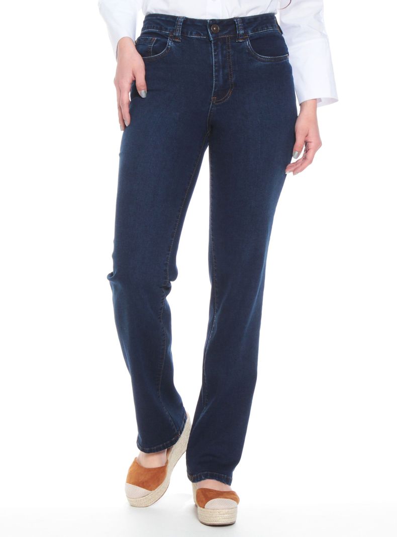 Jeans Recto Tiro Alto Push In Push Up Pretina Básica Botón-0