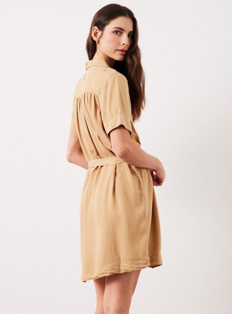 Vestido Corto Camisero con Amarra en Cintura-1