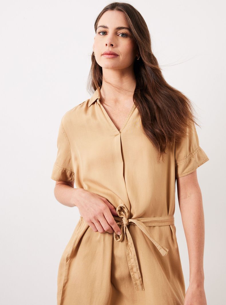 Vestido Corto Camisero con Amarra en Cintura-2