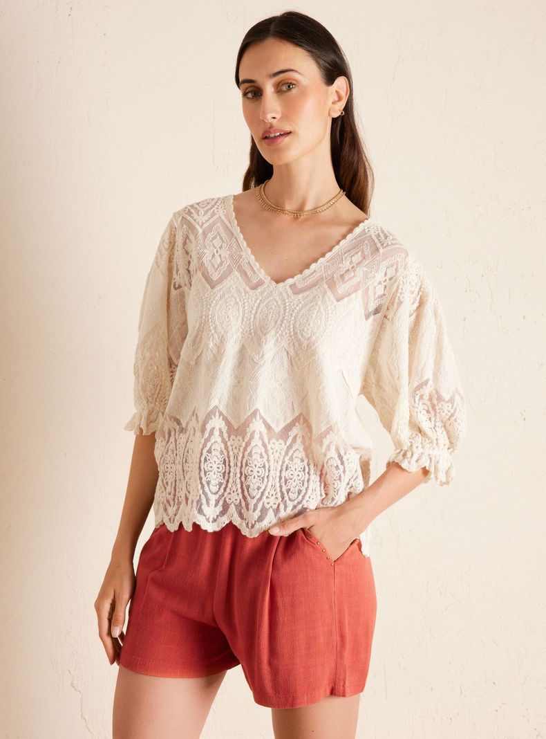 Polera Tela Diseño Macramé-0