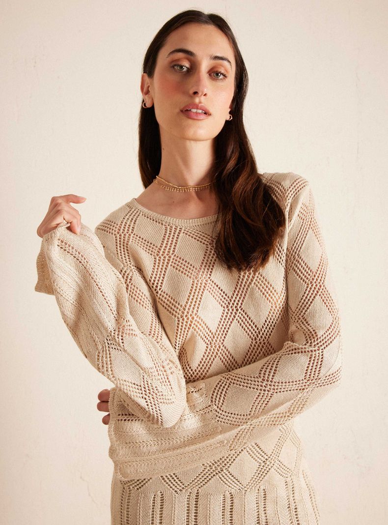 Sweater de Hilo con Brillo y Manga Ancha-2