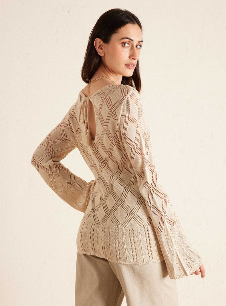 Sweater de Hilo con Brillo y Manga Ancha-1