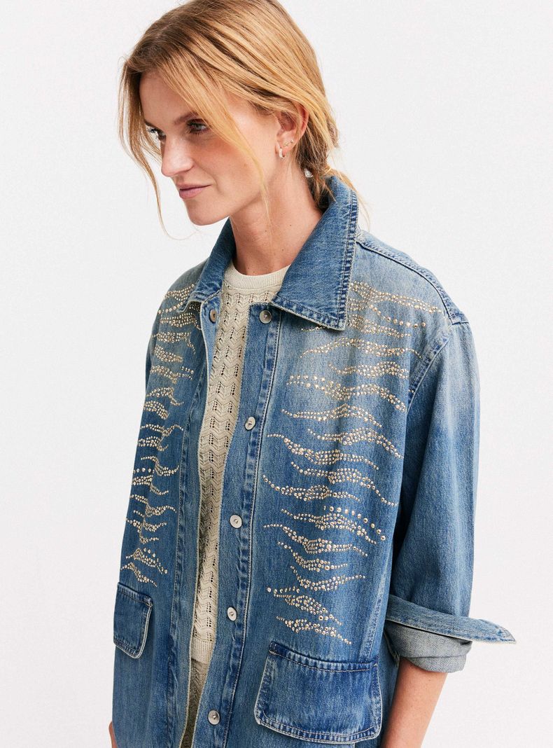 Chaqueta Sobrecamisa Denim con Aplicación de Brillos-2