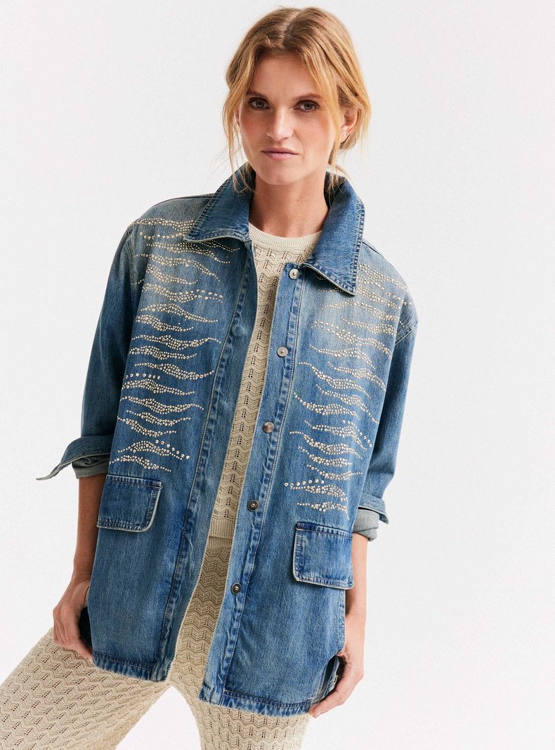 Chaqueta Sobrecamisa Denim con Aplicación de Brillos-0