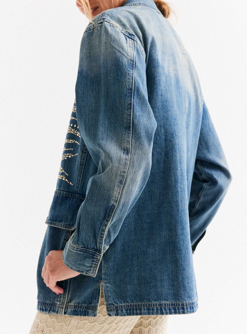 Chaqueta Sobrecamisa Denim con Aplicación de Brillos-3