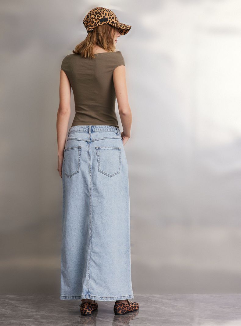 Falda Denim con Abertura Delantera-5