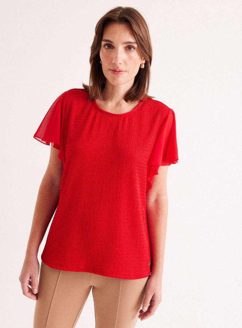 Polera Texturada Mangas en Gasa-0