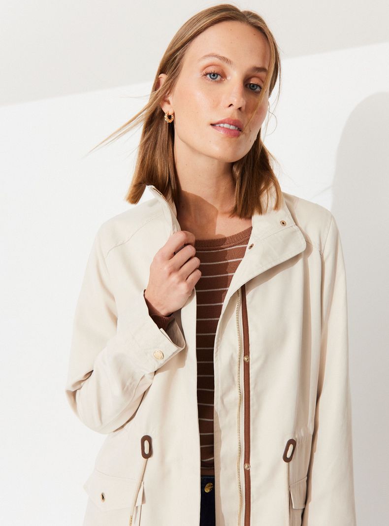 Chaqueta Liviana Larga con Ajuste en Cintura-3