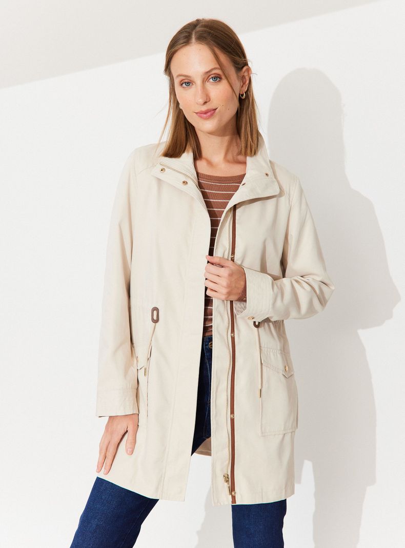 Chaqueta Liviana Larga con Ajuste en Cintura-0
