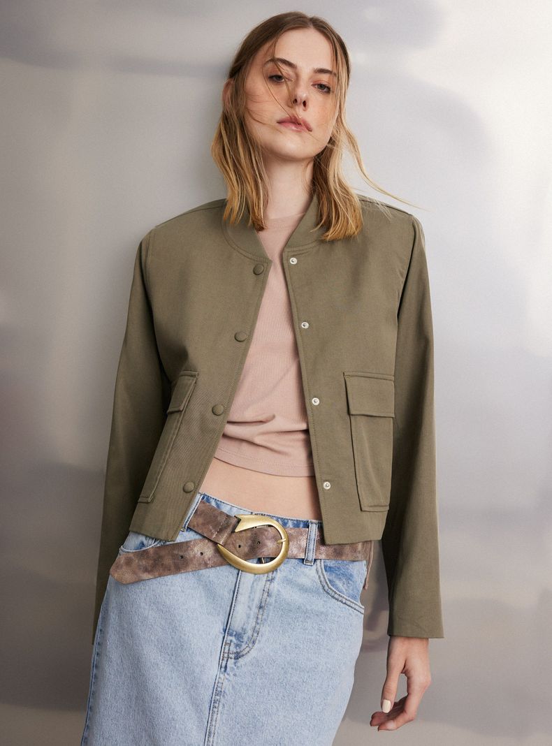 Chaqueta Bomber con Bolsillos Utilitarios-0
