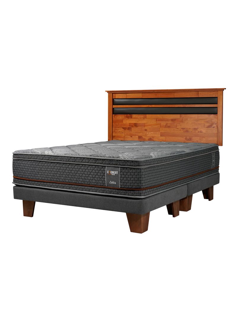 Cama Europea Everest Cooper Black 2 Plazas Base Dividida Respaldo Mallorca-0